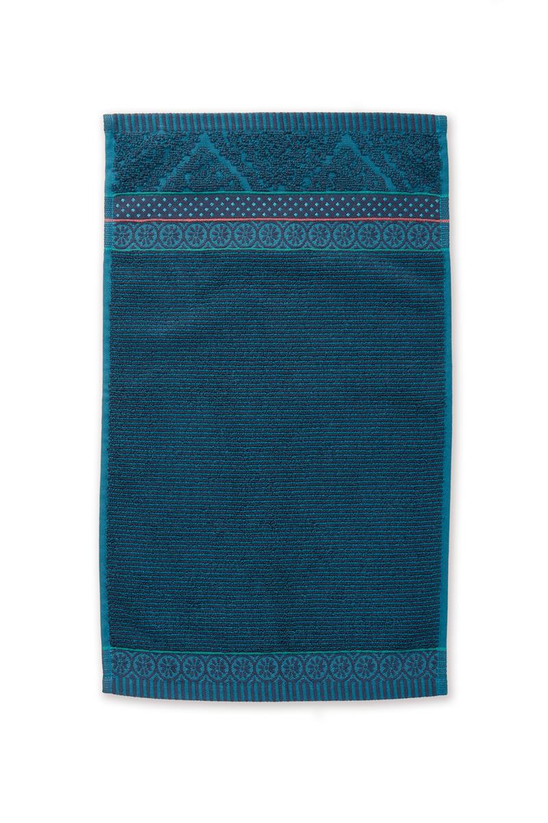 Ein Gaestetuch von PIP STUDIO aus 100 Prozent Baumwolle in der Groesse 30x50cm mit Muster aus grafischen Formen. Farbe Blau. Modell Soft Zellige Dark Blue.