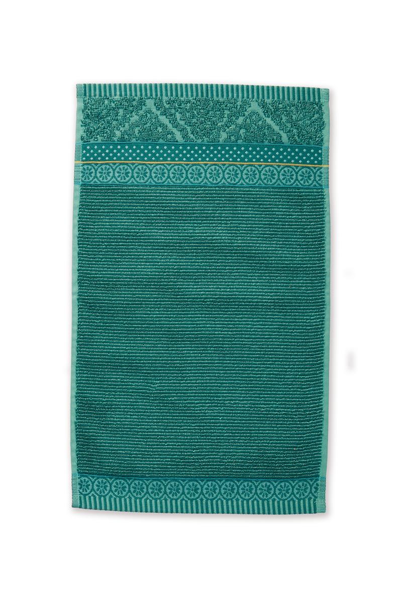 Ein Gaestetuch von PIP STUDIO aus 100 Prozent Baumwolle in der Groesse 30x50cm mit Muster aus grafischen Formen. Farbe Gruen. Modell Soft Zellige Green.