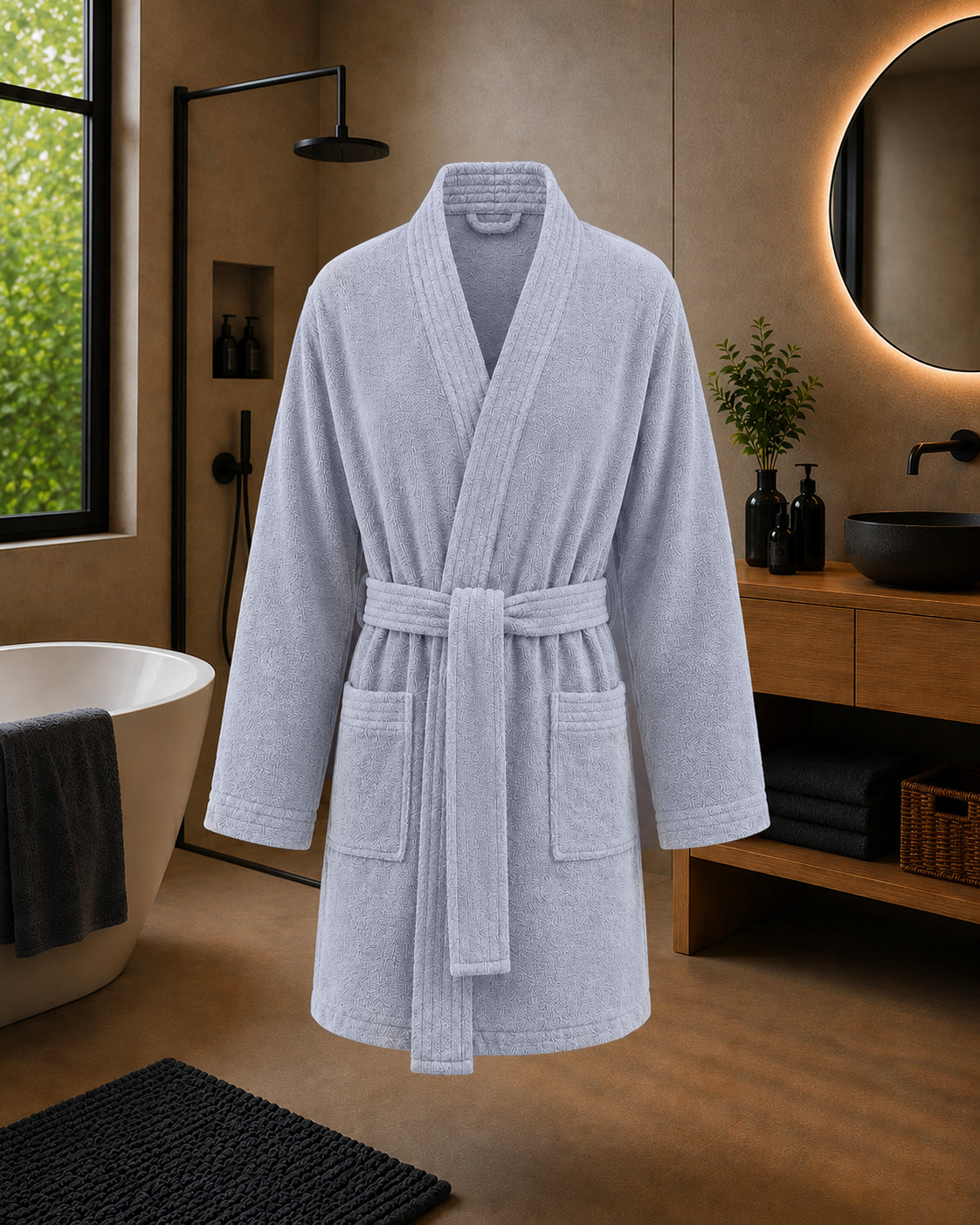 Kimono | kurzer Bademantel ohne Kapuze | LIST | Plata / Hellgrau | Herren | 100% Baumwolle