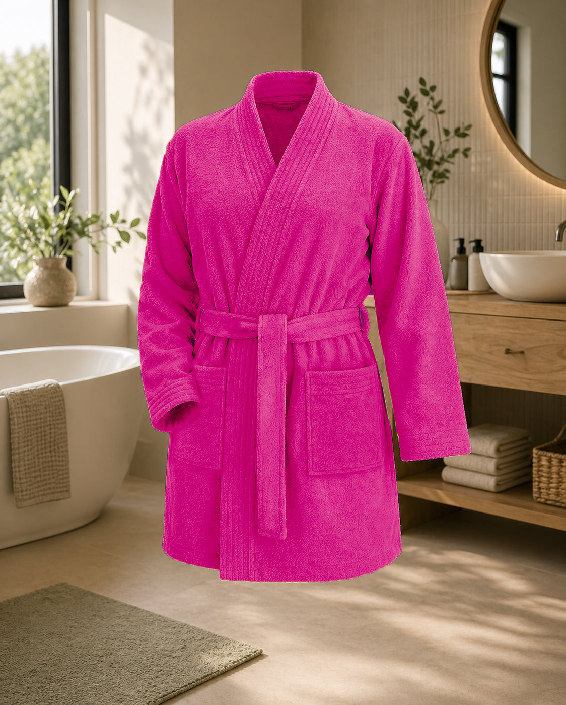 Kimono | kurzer Bademantel ohne Kapuze | LIST | Fuchsia | Woman | 100% Baumwolle