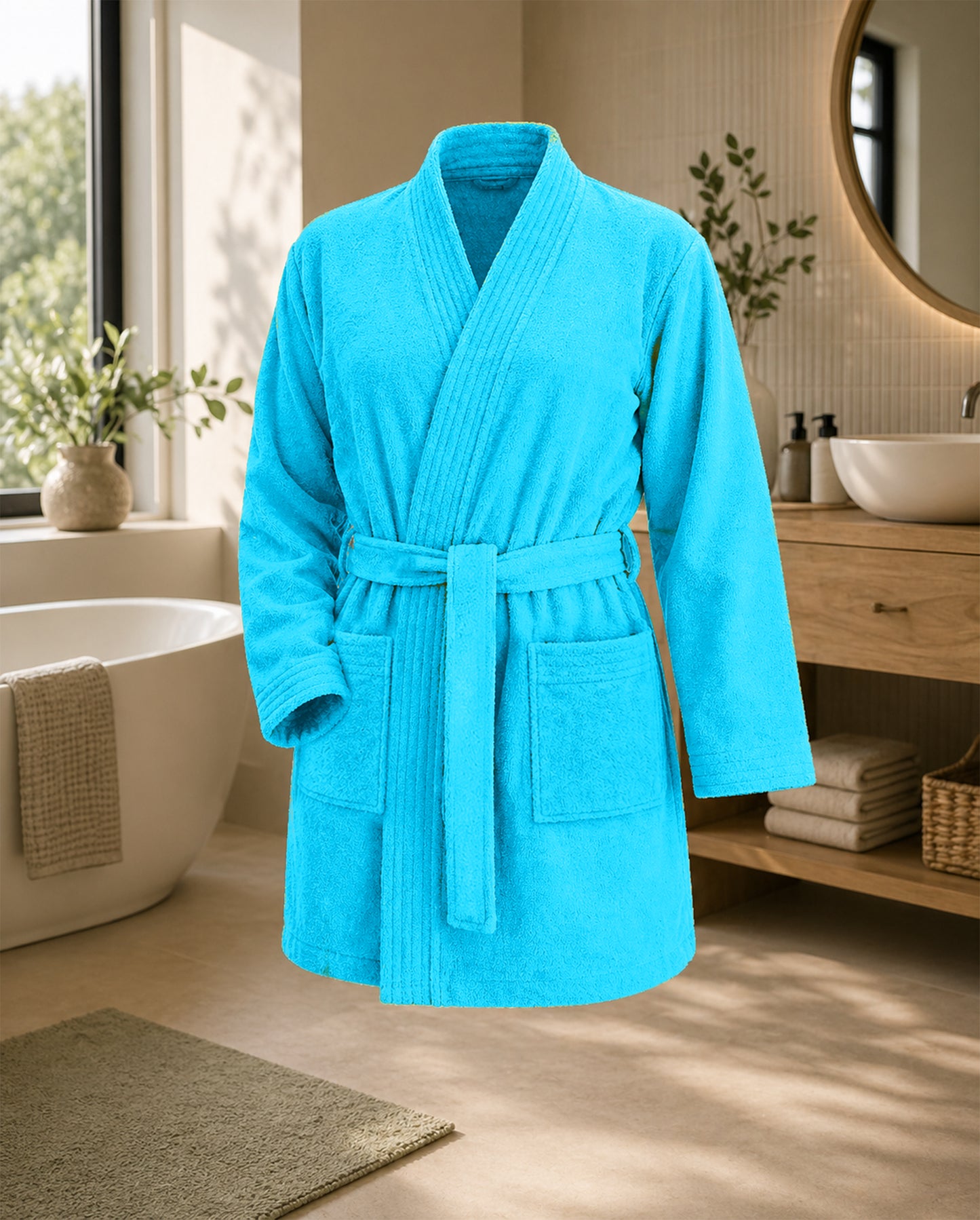 Kimono | kurzer Bademantel ohne Kapuze | LIST | Aqua | Woman | 100% Baumwolle