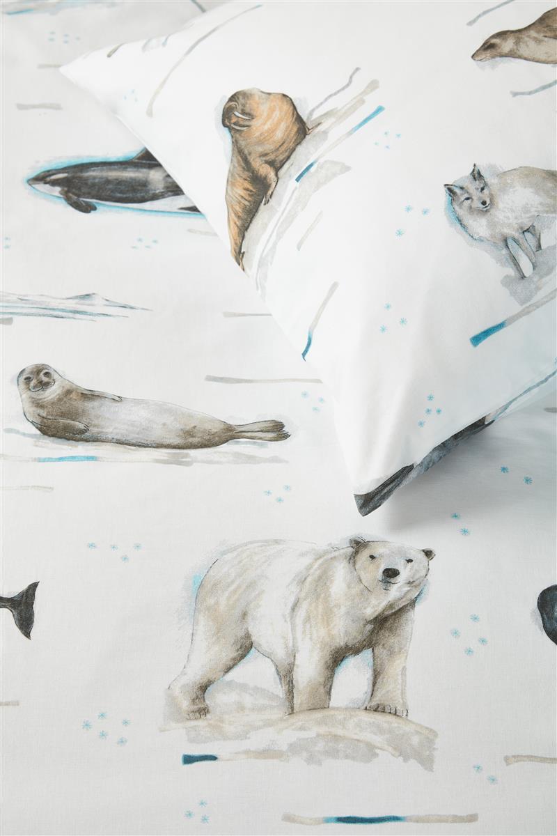 Detaildarstellung der Illustrationen auf der beddinghouse Bettwaesche Modell Polar Adventure.