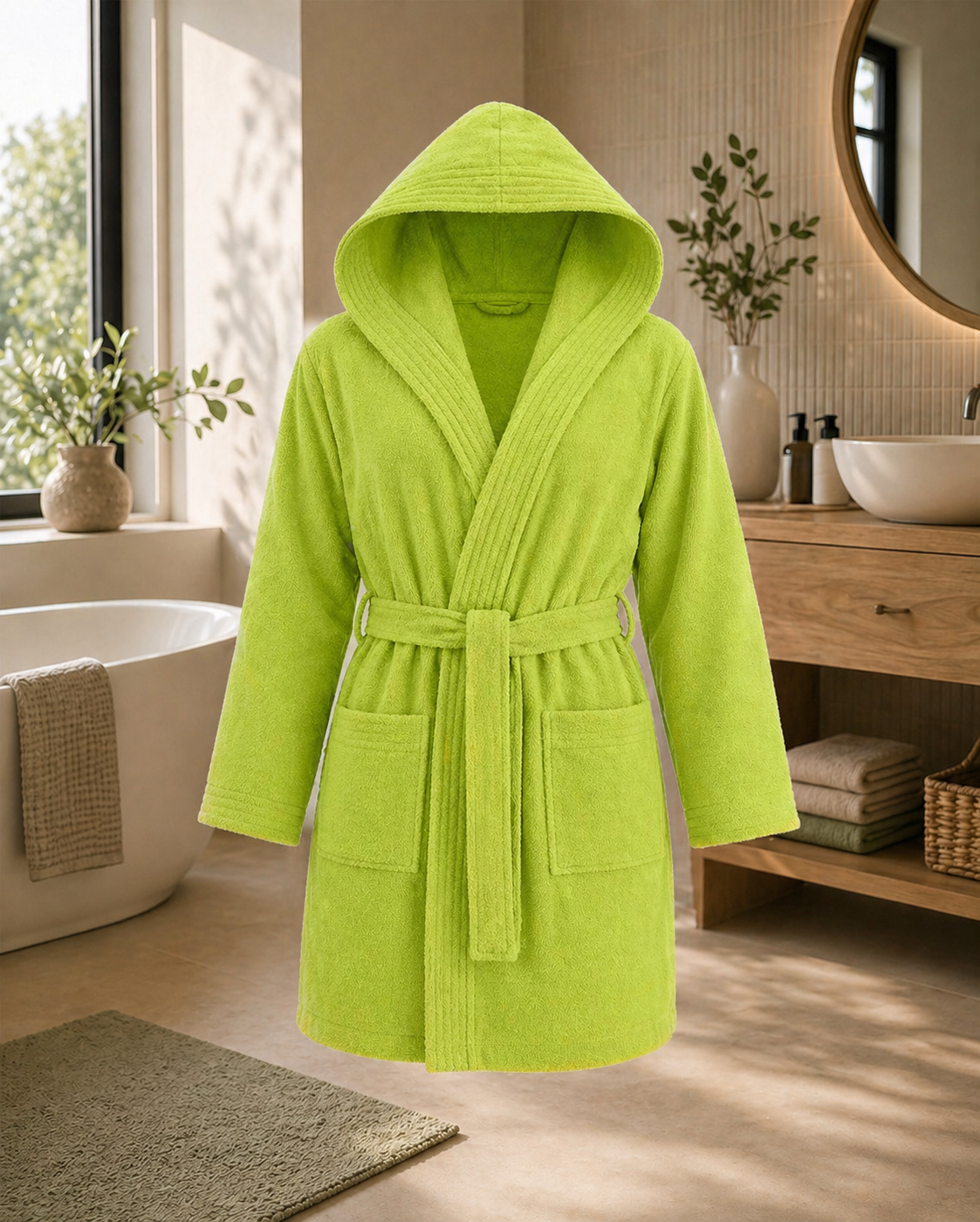 Kimono | kurzer Bademantel mit Kapuze | LIST | Kiwi | Woman | 100% Baumwolle