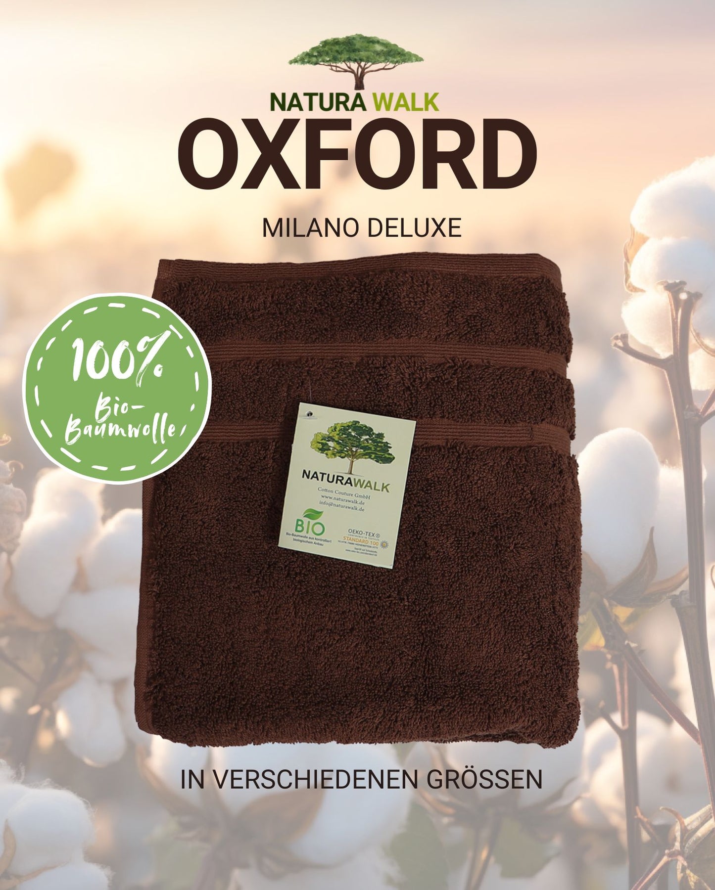 Handtuch | NATURAWALK | Milano Deluxe | Oxford/Braun | Bio-Baumwolle