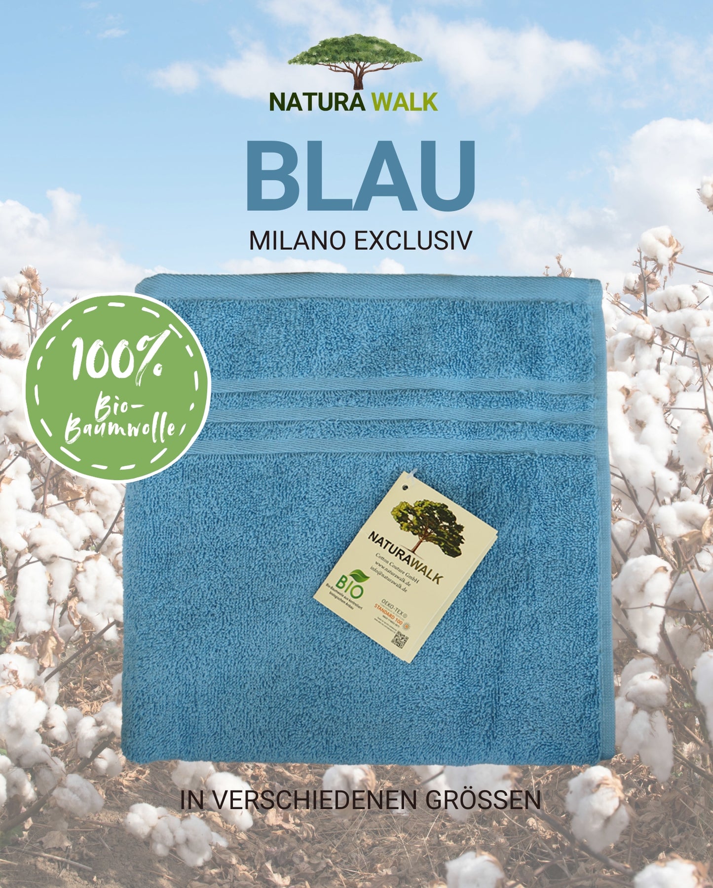 Handtuch | NATURAWALK | Milano Exclusiv Blau | Bio-Baumwolle