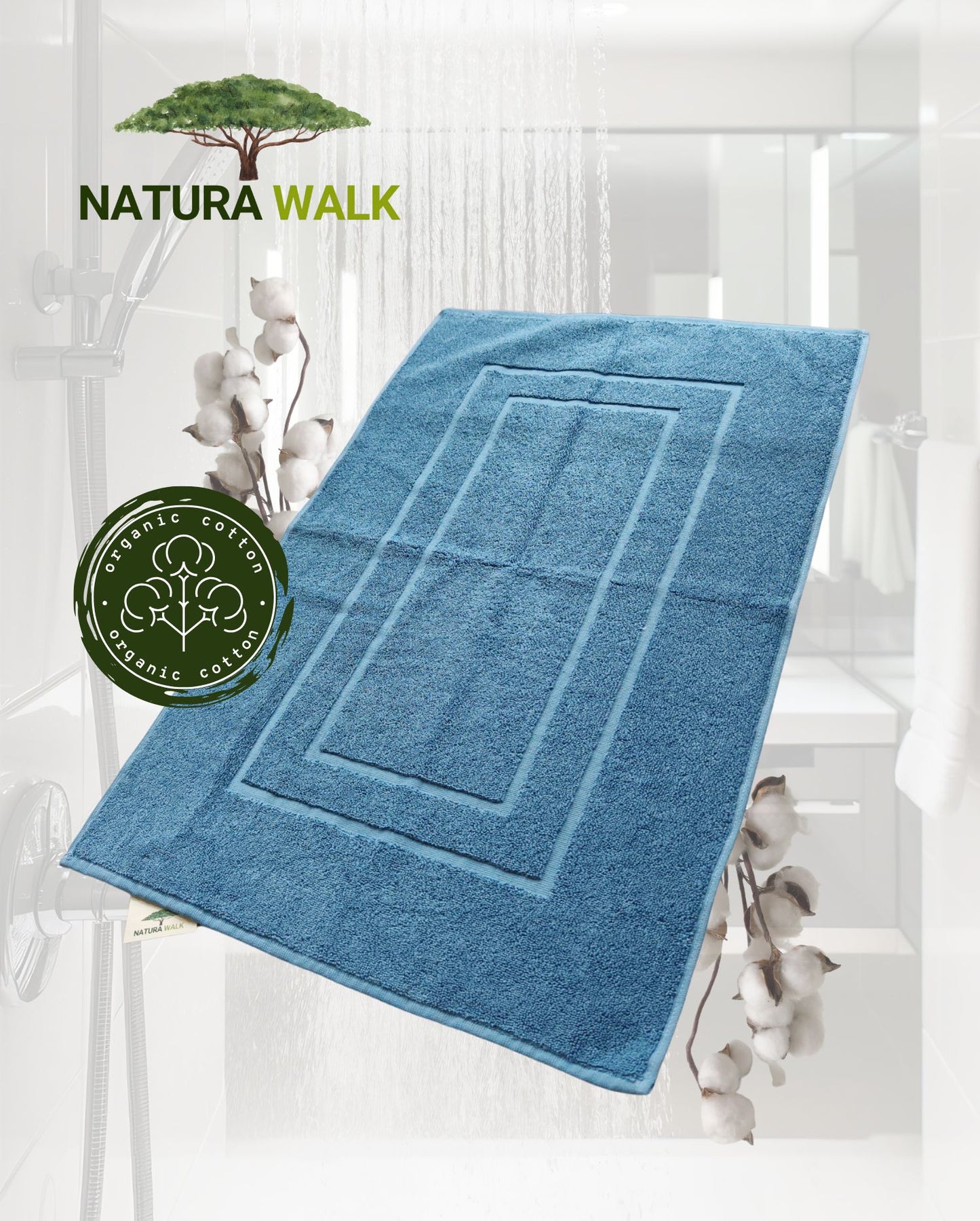 Badematte | NATURAWALK | Blue Heaven | 50x80cm | Bio-Baumwolle