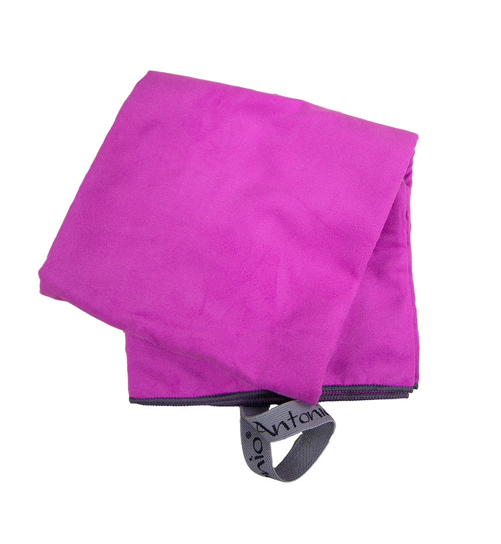Ein Microfasertuch des Herstellers Antonio mit Schlaufe zum Aufhaengen in der Farbe Violett.