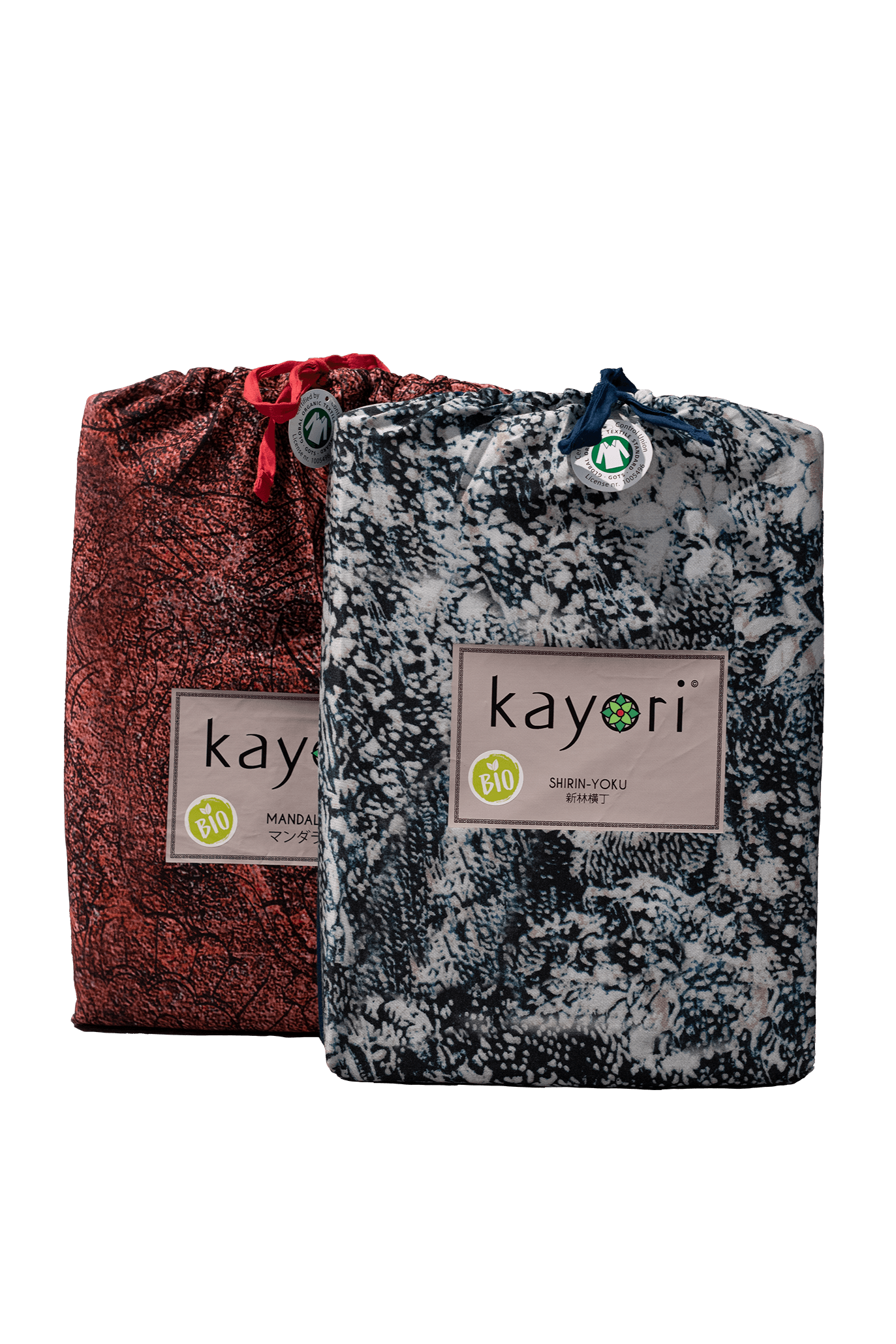 Zwei Beutel aus Satin in Rot und Weiss. Modell Forest Rot.