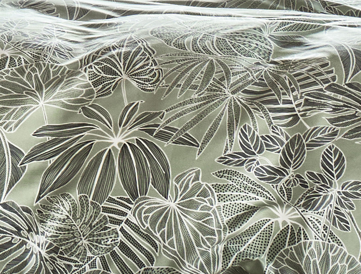Detaildarstellung der Blaetter der Soft Seersucker Bettwaesche Modell Easy-Plant.