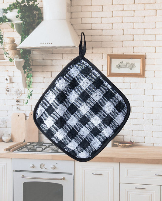 Hitzebeständiger Topflappen |  Schwarz-weiß kariert | 22x22cm