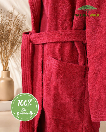 NATURAWALK hooded bathrobe 100% organic cotton, unisex, long - Bordeaux