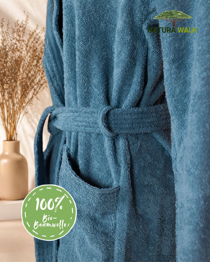NATURAWALK hooded bathrobe 100% organic cotton, unisex, long - Bordeaux