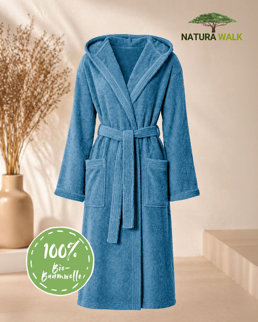 Bademantel mit Kapuze | NATURAWALK | Balance | Blue Heaven | Bio-Baumwolle