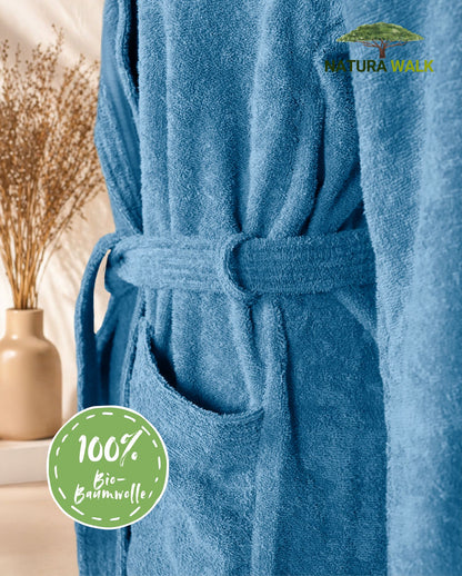 NATURAWALK hooded bathrobe 100% organic cotton, unisex, long - Bordeaux