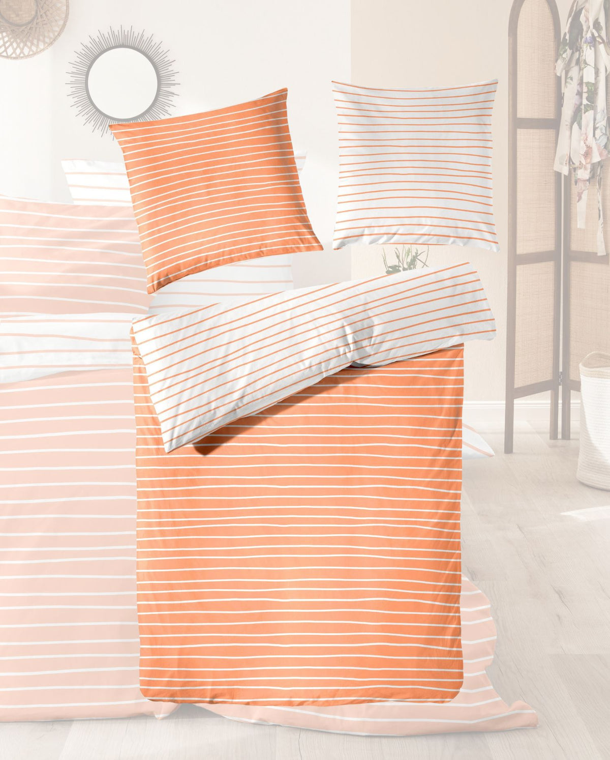 Perkal Bettwäsche | PRIMERA | Orange Streifen