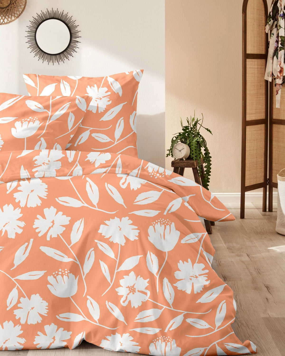 Perkal Bettwäsche | PRIMERA | Orange Blumen