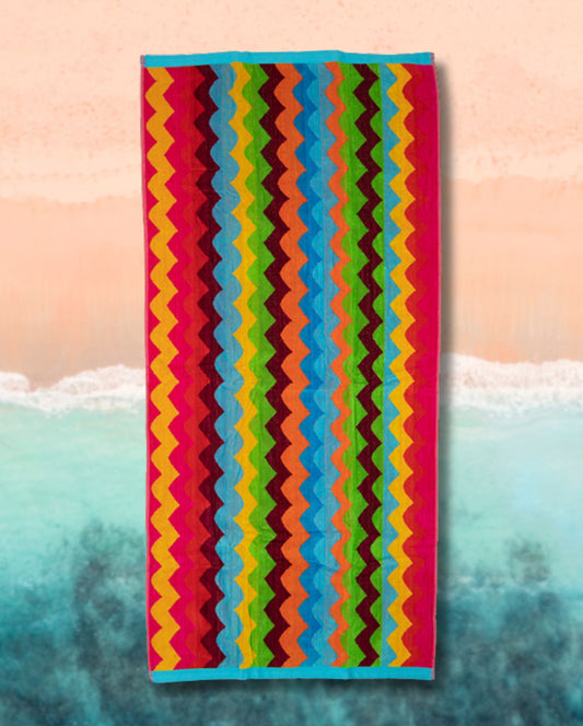 Beach Towel Colorful Waves, 90x165, 100% Cotton