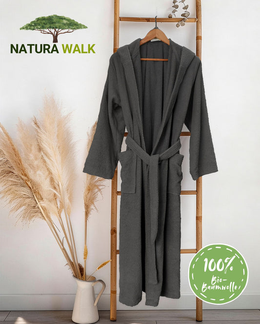 Hooded bathrobe NATURAWALK 100% organic cotton, unisex, long - anthracite