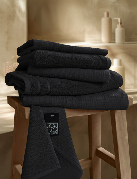 Handtuch | CARL COTTON | Waffelpiqué | Schwarz