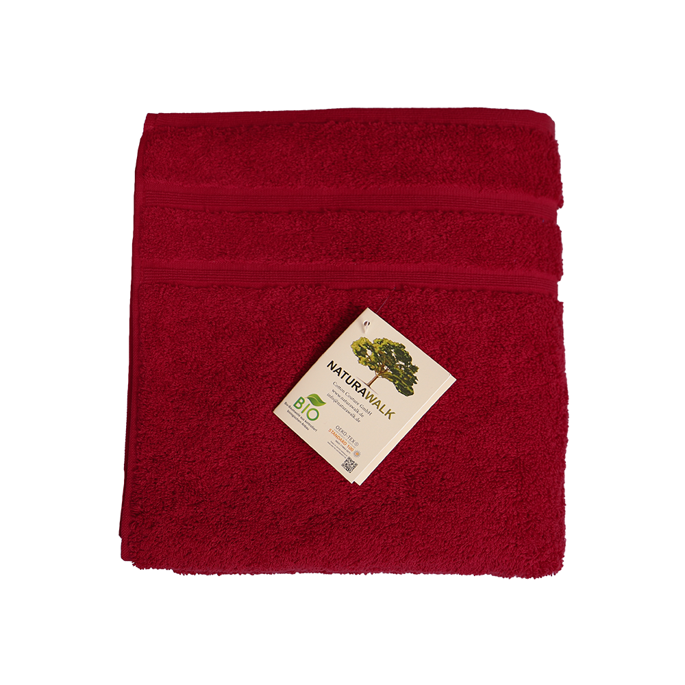 Bio Baumwoll Handtuch, Größe 50 mal 100 cm in der Farbe Bordeaux (dunkles Rot)
