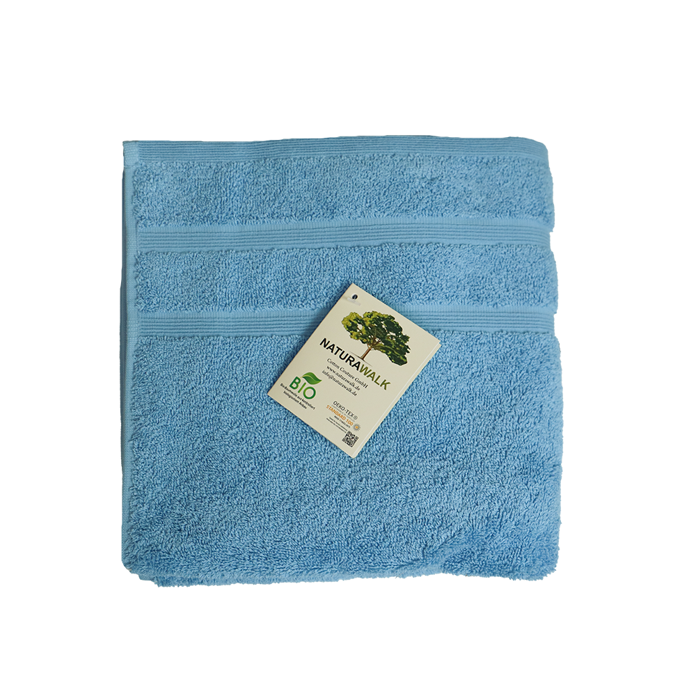 Bio Baumwoll Handtuch, Größe 50 mal 100 cm in der Farbe Sky (Hellblau)
