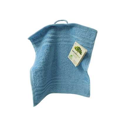 Ein Seiftuch von NATURAWALK aus 100 Prozent Bio-Baumwolle in der Groesse 30x30cm. Farbe Blau. Modell Milano Exclusiv Blau.