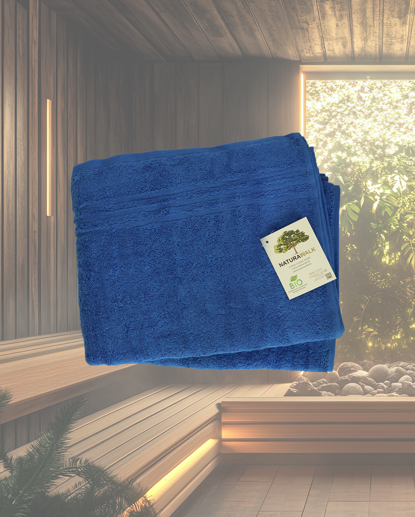 Saunatuch | NATURAWALK | Milano Exclusiv Royal Blau | 70x200cm | Bio-Baumwolle