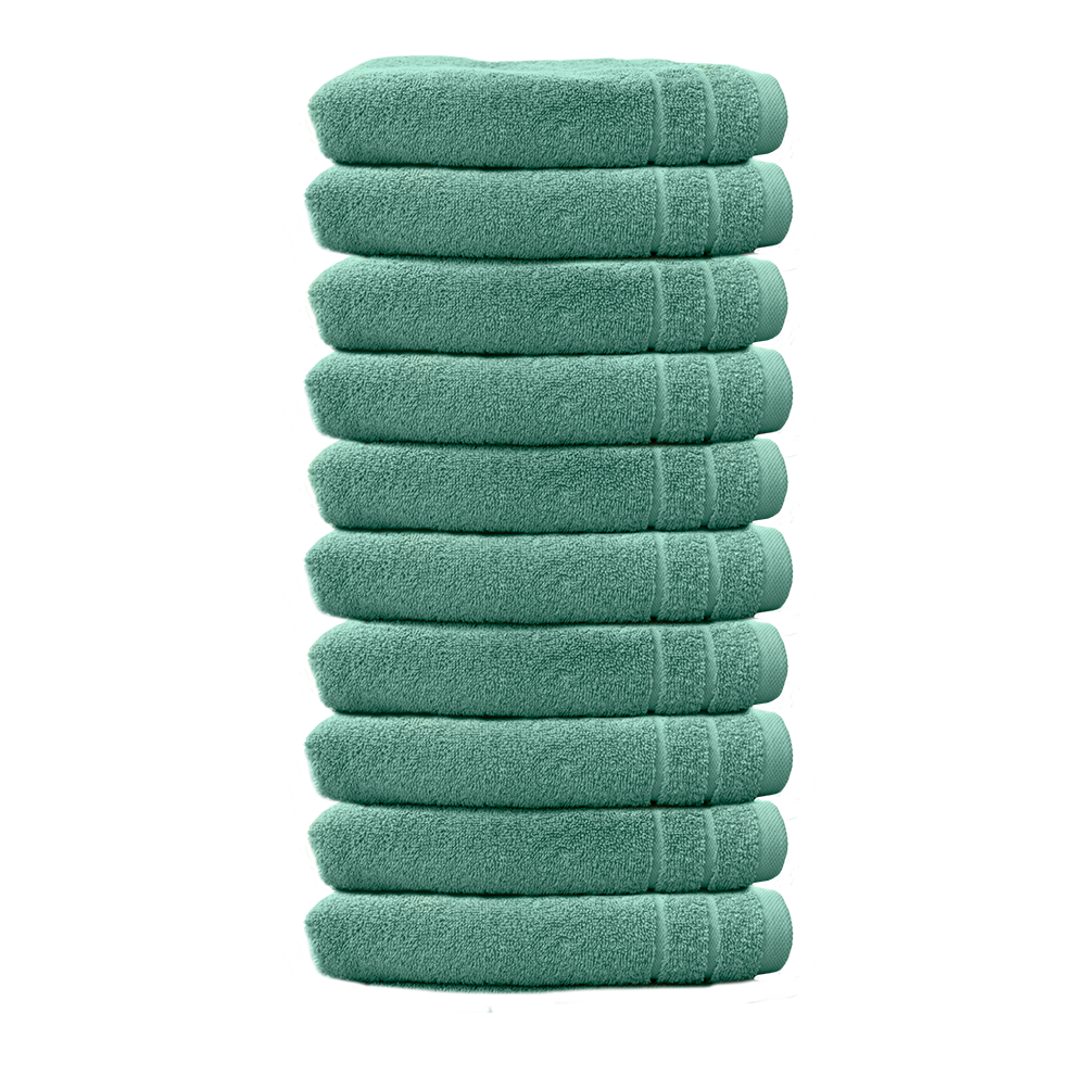 Ein Set aus zehn Seiftuechern von CARL COTTON aus 100 Prozent Baumwolle. Farbe Mint. Modell Trend Agave.