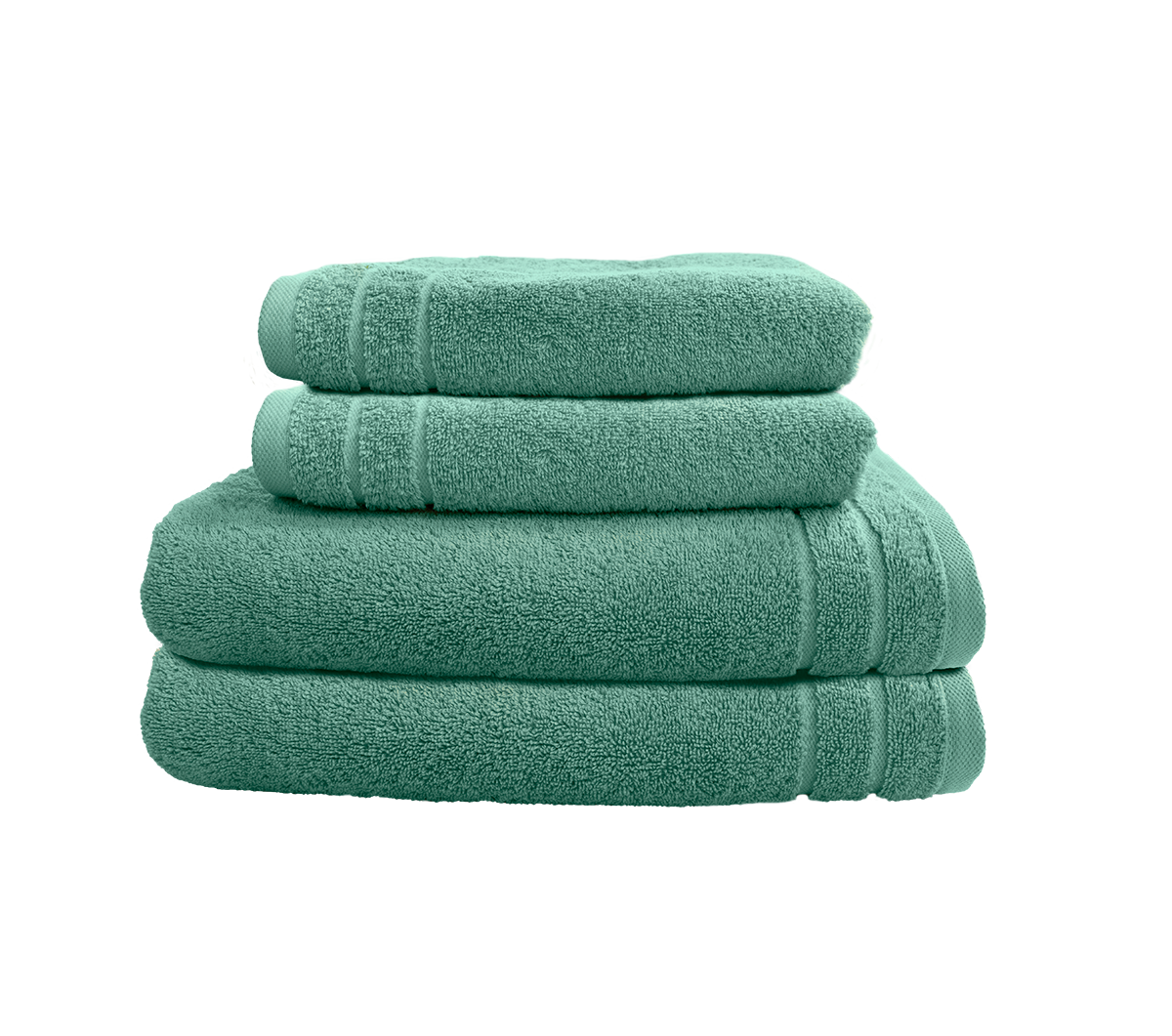 Ein Set aus zwei Duschtuechern und zwei Handtuechern von CARL COTTON aus 100 Prozent Baumwolle. Farbe Mint. Modell Trend Agave.