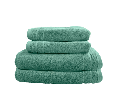 Ein Set aus zwei Duschtuechern und zwei Handtuechern von CARL COTTON aus 100 Prozent Baumwolle. Farbe Mint. Modell Trend Agave.