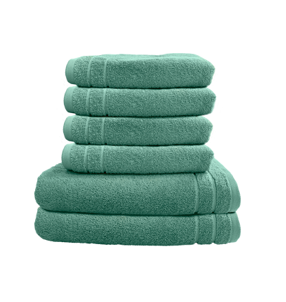 Ein Set aus zwei Duschtuechern und vier Handtuechern von CARL COTTON aus 100 Prozent Baumwolle. Farbe Mint. Modell Trend Agave.
