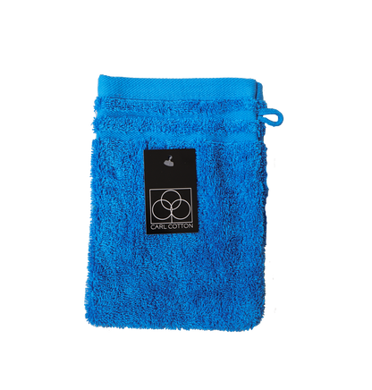 Ein Waschhandschuh von CARL COTTON aus 100 Prozent Baumwolle in der Groesse 16x21cm. Farbe Blau. Modell Trend Electric Blue.