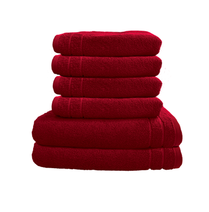 Ein Set aus zwei Duschtuechern und vier Handtuechern von CARL COTTON aus 100 Prozent Baumwolle. Farbe Bordeaux. Modell Trend Kirsche.
