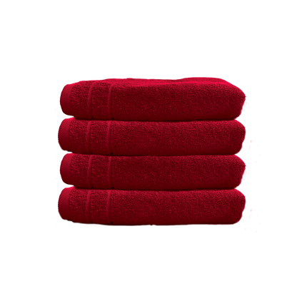 Ein Set aus vier Handtuechern von CARL COTTON aus 100 Prozent Baumwolle. Farbe Bordeaux. Modell Trend Kirsche.