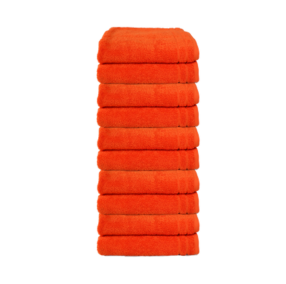 Ein Set aus zehn Seiftuechern von CARL COTTON aus 100 Prozent Baumwolle. Farbe Orange. Modell Trend Orange.