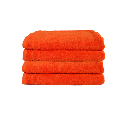 Ein Set aus vier Handtuechern von CARL COTTON aus 100 Prozent Baumwolle. Farbe Orange. Modell Trend Orange.
