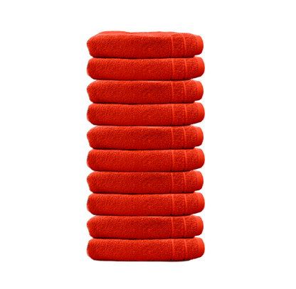 Ein Set aus zehn Seiftuechern von CARL COTTON aus 100 Prozent Baumwolle. Farbe Orange. Modell Trend Papaya.