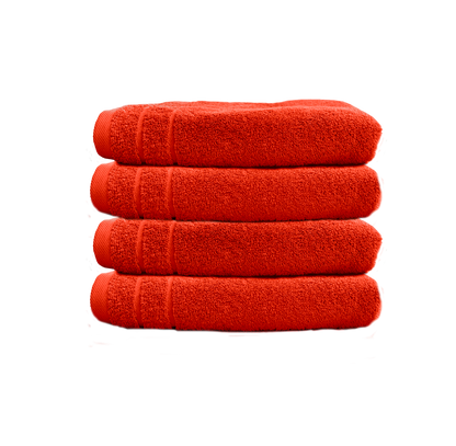 Ein Set aus vier Handtuechern von CARL COTTON aus 100 Prozent Baumwolle. Farbe Orange. Modell Trend Papaya.