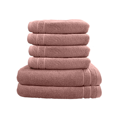 Ein Set aus zwei Duschtuechern und vier Handtuechern von CARL COTTON aus 100 Prozent Baumwolle. Farbe Rosegold. Modell Trend Rosenholz.