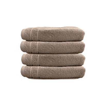 Ein Set aus vier Handtuechern von CARL COTTON aus 100 Prozent Baumwolle. Farbe Taupe. Modell Trend Taupe.