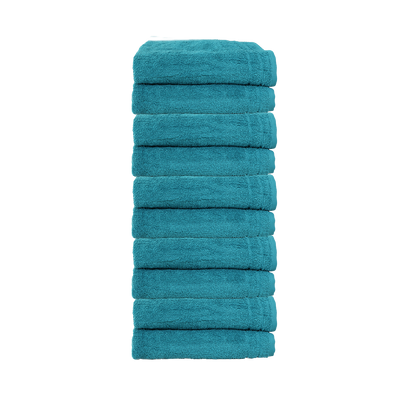 Ein Set aus zehn Seiftuechern von CARL COTTON aus 100 Prozent Baumwolle. Farbe Tuerkis. Modell Trend Tuerkis.