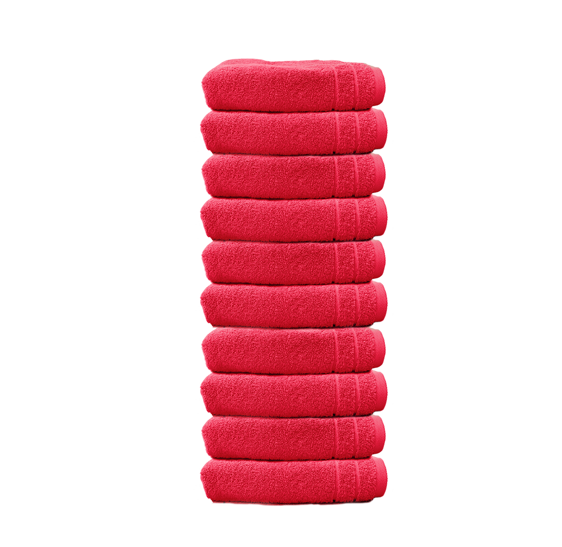 Ein Set aus zehn Seiftuechern von CARL COTTON aus 100 Prozent Baumwolle. Farbe Rot. Modell Trend Viva Magenta.