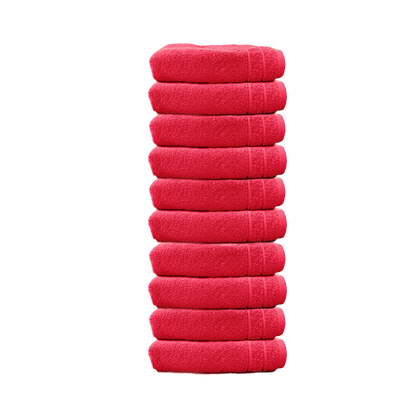 Ein Set aus zehn Seiftuechern von CARL COTTON aus 100 Prozent Baumwolle. Farbe Rot. Modell Trend Viva Magenta.