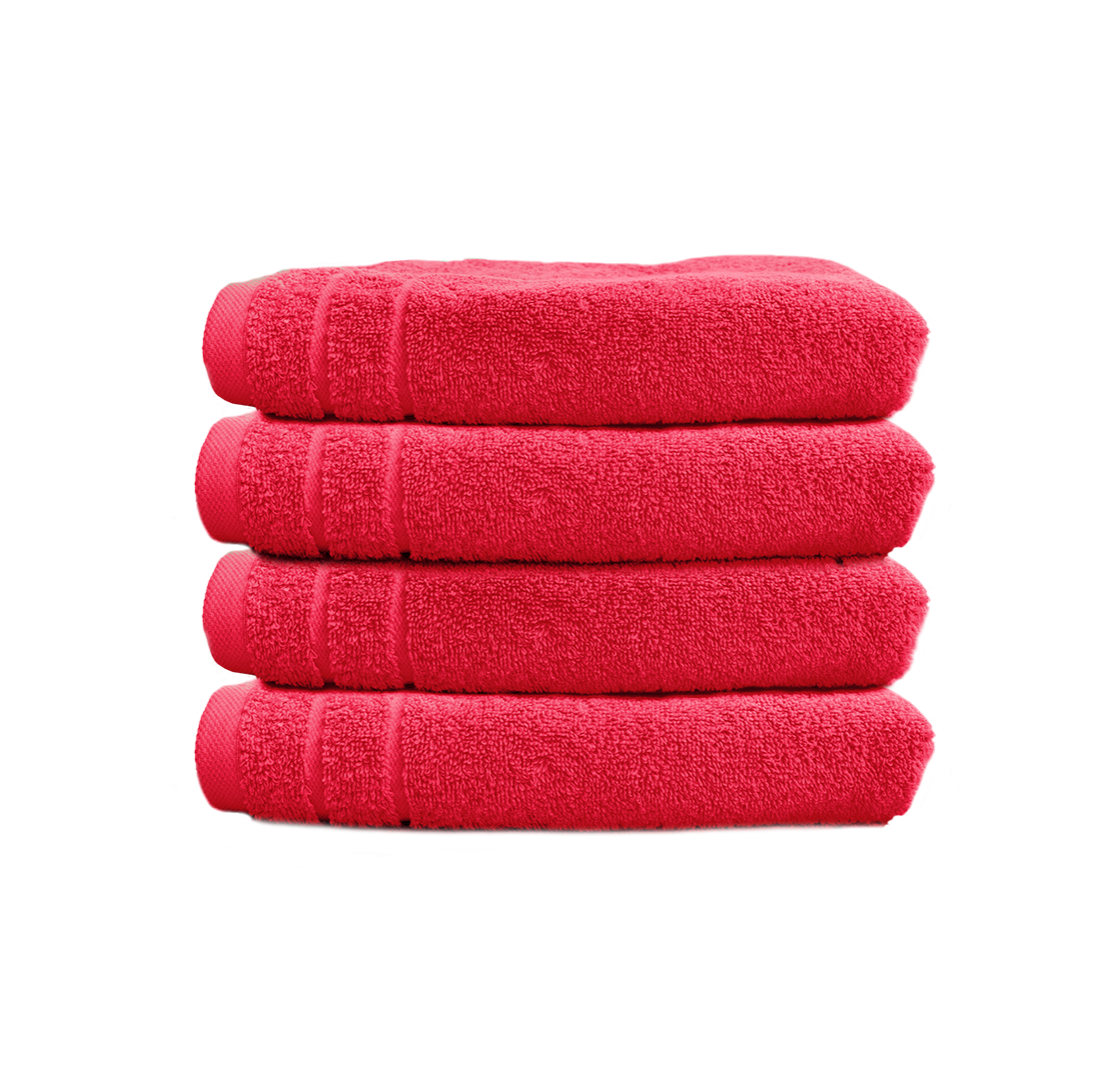 Ein Set aus vier Handtuechern von CARL COTTON aus 100 Prozent Baumwolle. Farbe Rot. Modell Trend Viva Magenta.