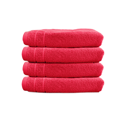 Ein Set aus vier Handtuechern von CARL COTTON aus 100 Prozent Baumwolle. Farbe Rot. Modell Trend Viva Magenta.