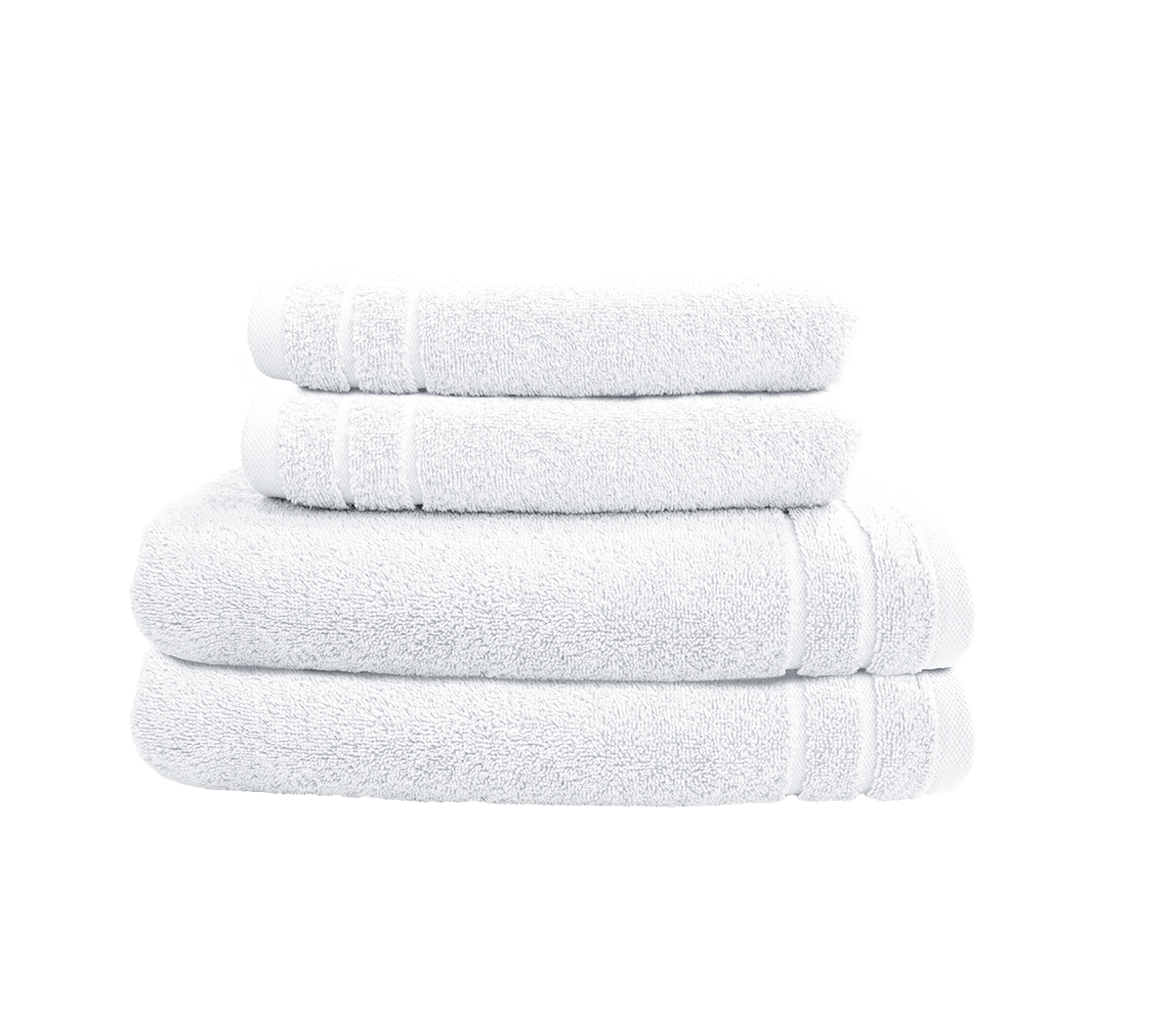 Ein Set aus zwei Duschtuechern und zwei Handtuechern von CARL COTTON aus 100 Prozent Baumwolle. Farbe Weiss. Modell Trend Weiss.