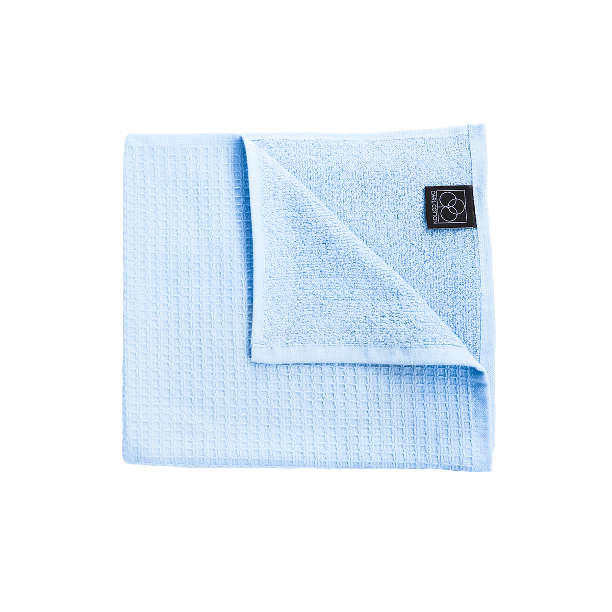 Ein Handtuch von CARL COTTON aus 100 Prozent Baumwolle in der Groesse 50x100cm. Farbe Blau. Modell Waffelpique Eisblau.