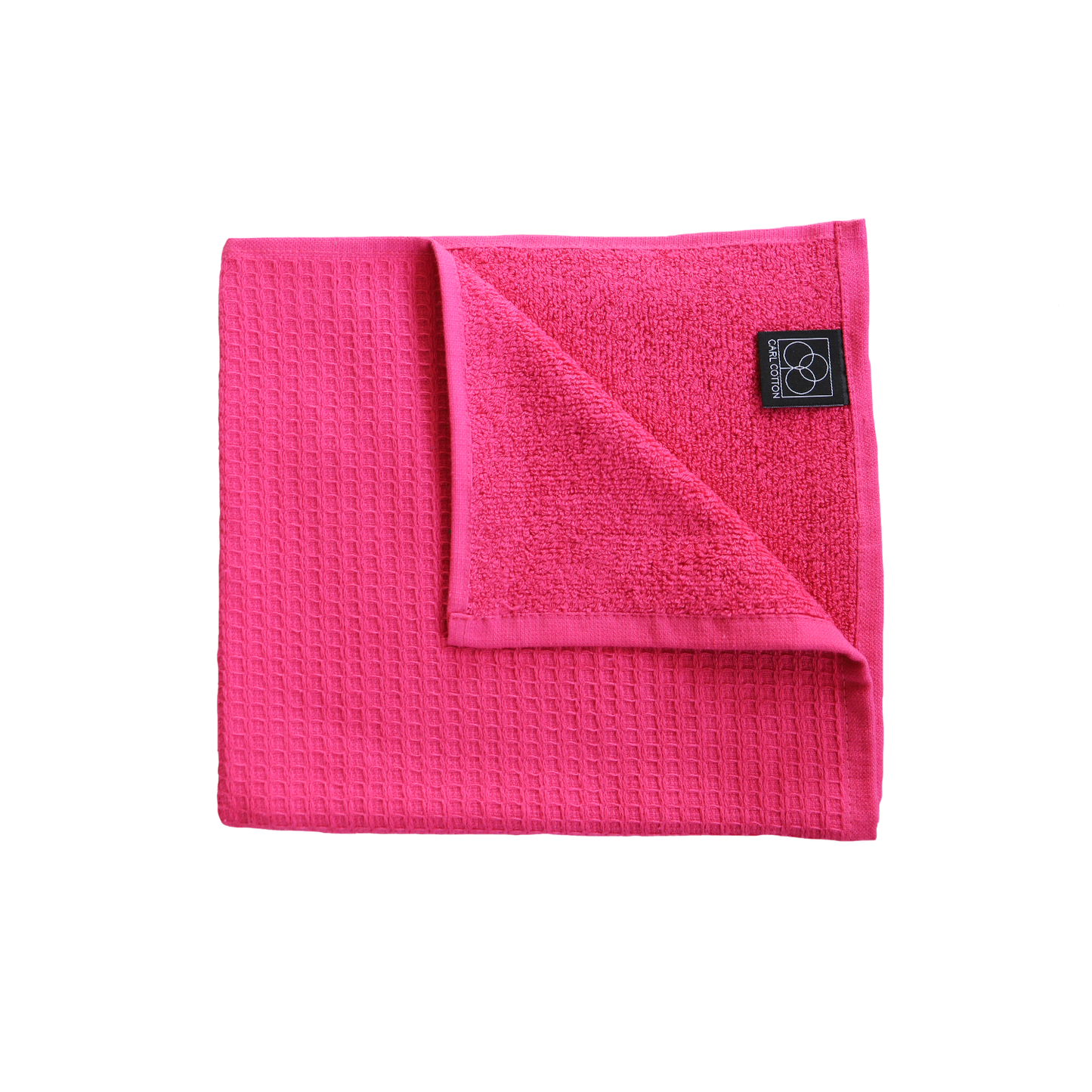Ein Handtuch von CARL COTTON aus 100 Prozent Baumwolle in der Groesse 50x100cm. Farbe Pink. Modell Waffelpique Fuchsia.