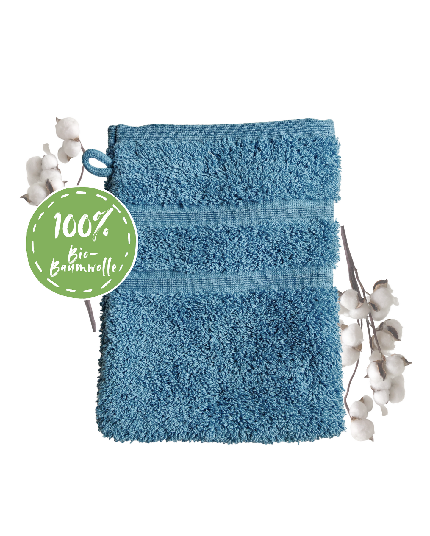 Ein Waschhandschuh von NATURAWALK aus 100 Prozent Bio-Baumwolle in der Groesse 16x21cm. Farbe Blau. Modell Milano Deluxe Blue Heaven.