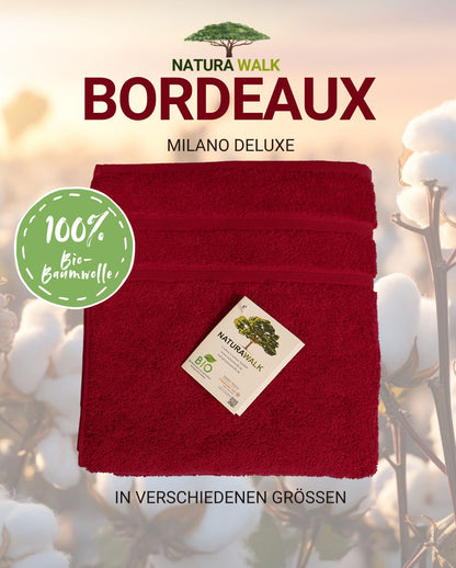 Ein Handtuch von NATURAWALK aus 100 Prozent Bio-Baumwolle in der Farbe Bordeaux. Modell Milano Deluxe Bordeaux. 